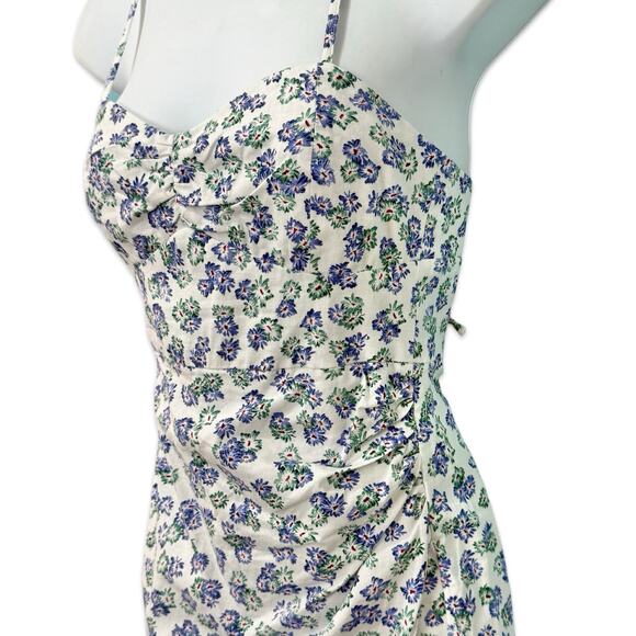 Zara White Blue Green Floral Cross Strap Front Slit Midi Dress size XS NEW Tags - Picture 11 of 13